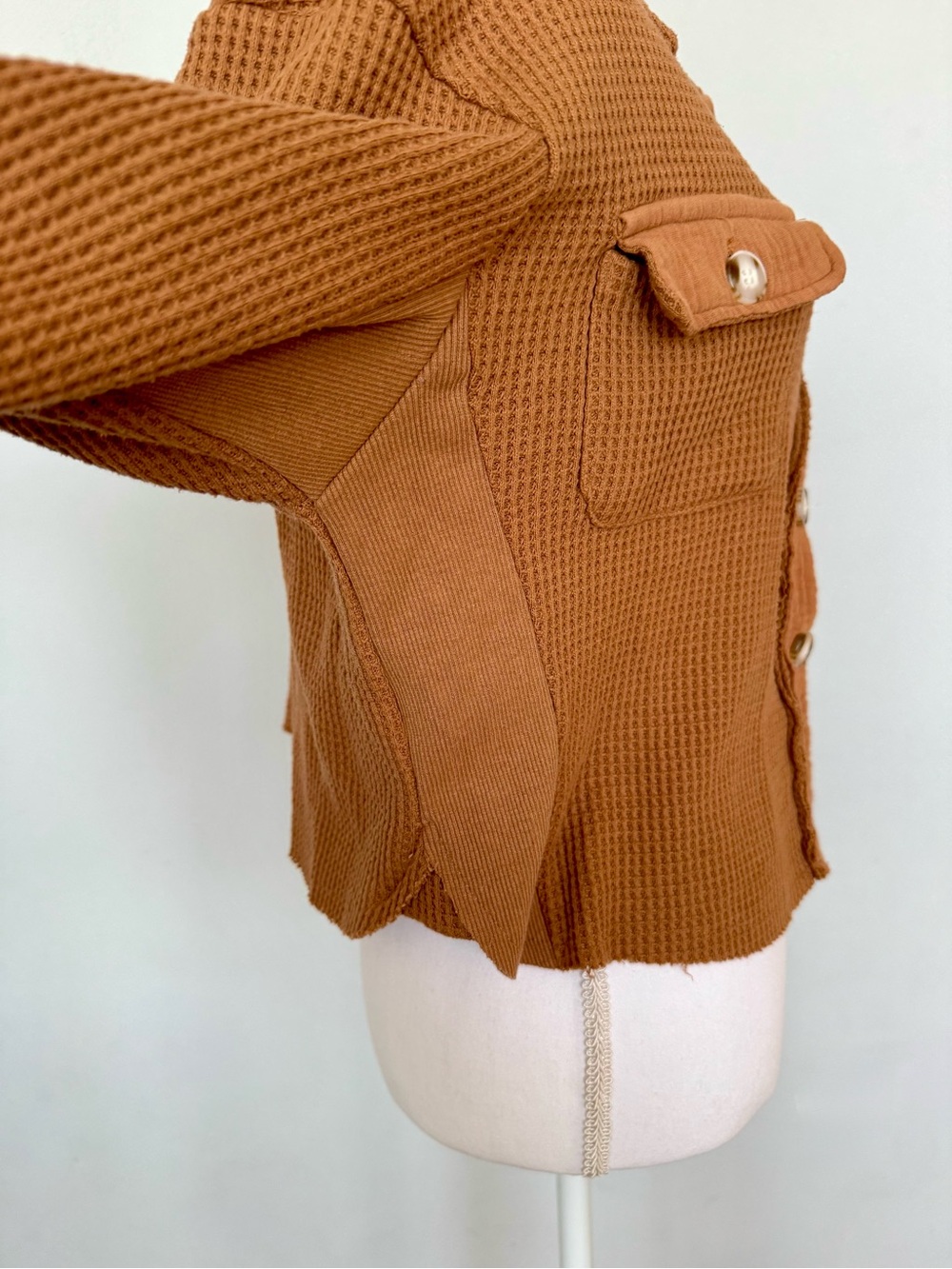 Waffle Knit Button-Up Shacket in Camel Color | M | EUC | Slightly Distressed - Picture 5 of 8